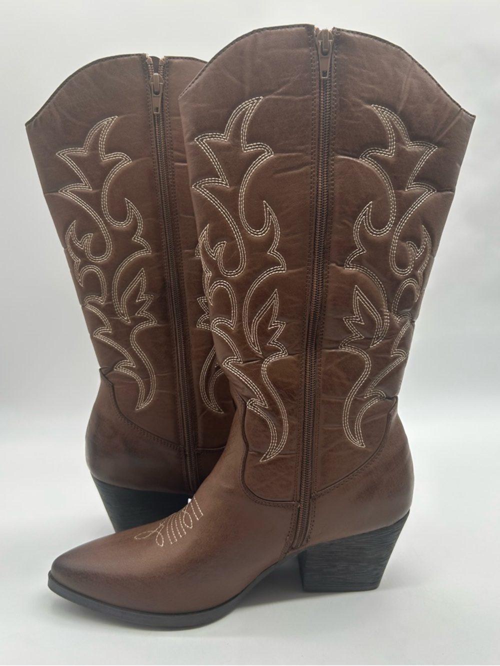 POP Barry Brown Western Tall Boots Embroidered Side Zip Cowboy Boots Women’s 9 - Picture 9 of 13